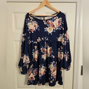 Poliana Plus Blue Floral Babydoll Blouse Size 1X